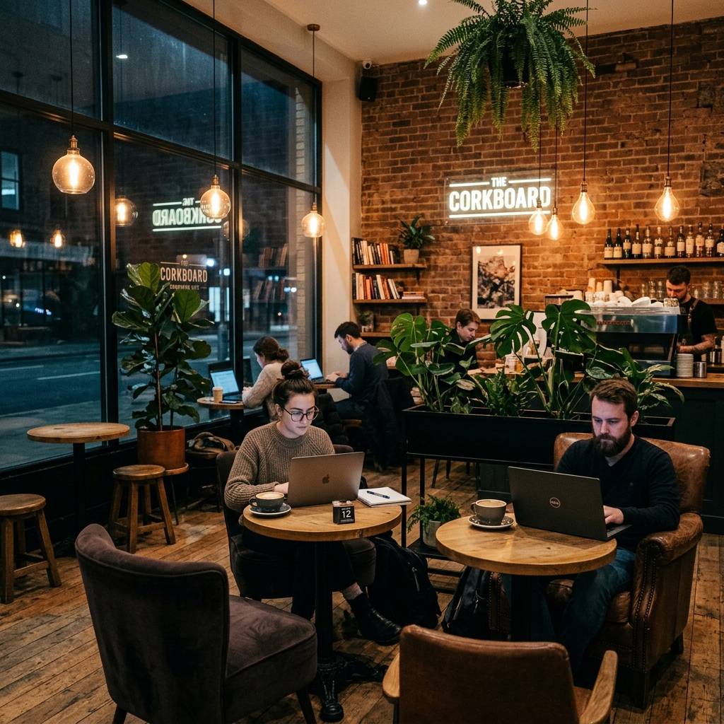 Cozy coworking cafe seating
